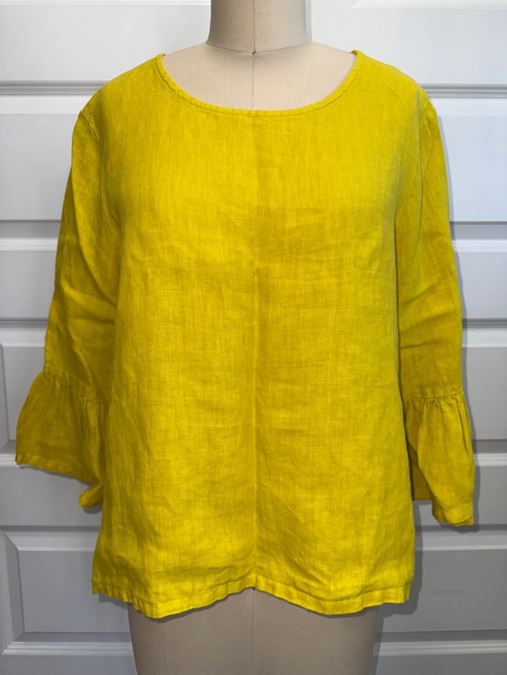 bryn Walker Yellow Linen Ruffle Sleeve Blouse